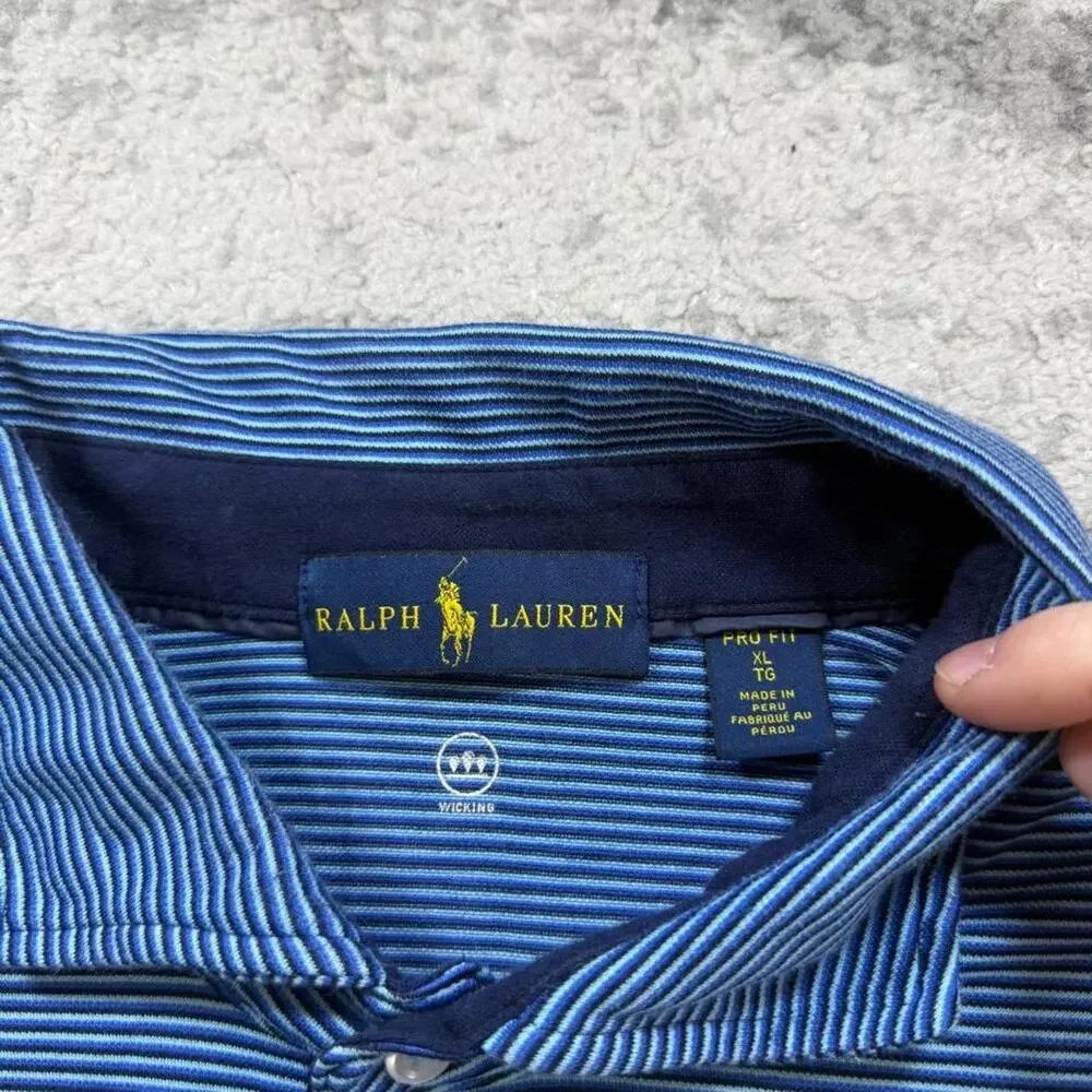 Ralph Lauren Polo Shirt Mens Blue stripe size XL pro fit golf